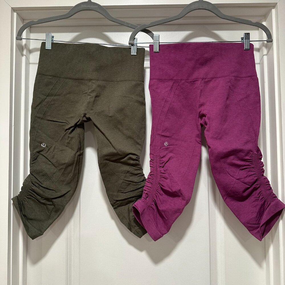 Lululemon LOT OF (2) Ebb to Street Crop Leggings Capri Pink Army Green Size 4